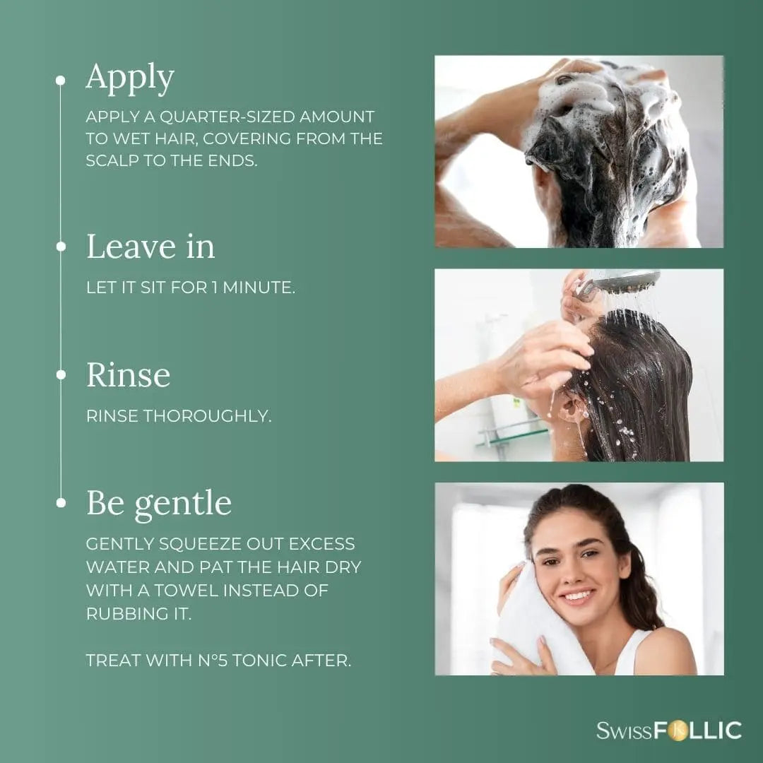 step by step guide for how to apply N°4 shampoo from SwissFOLLIC